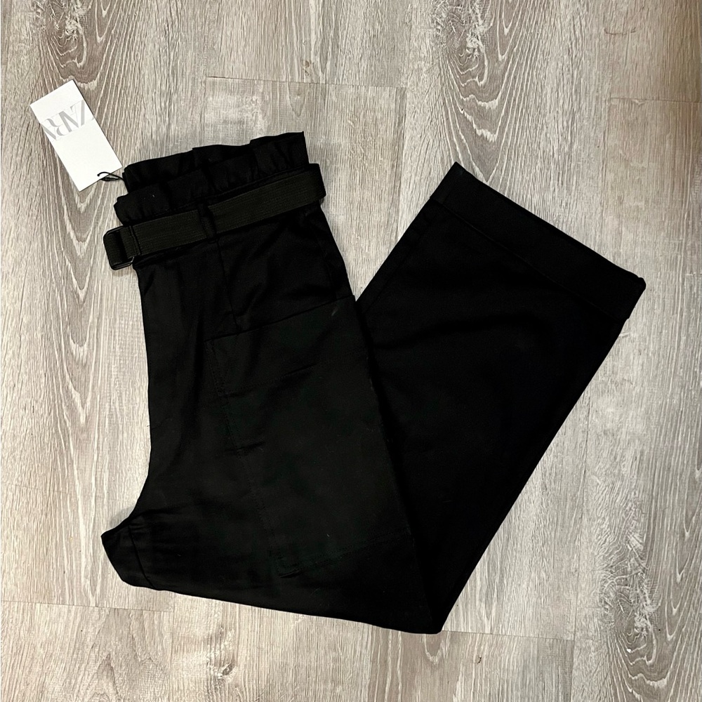 Zara High Rise Belted Cargo Pants - Black